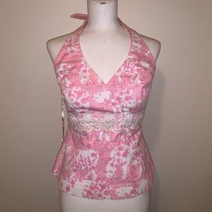 Lilly - Pink rhino print halter top